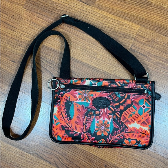 Fossil Keyper Small Crossbody Floral Orange & Teal - Picture 2 of 11